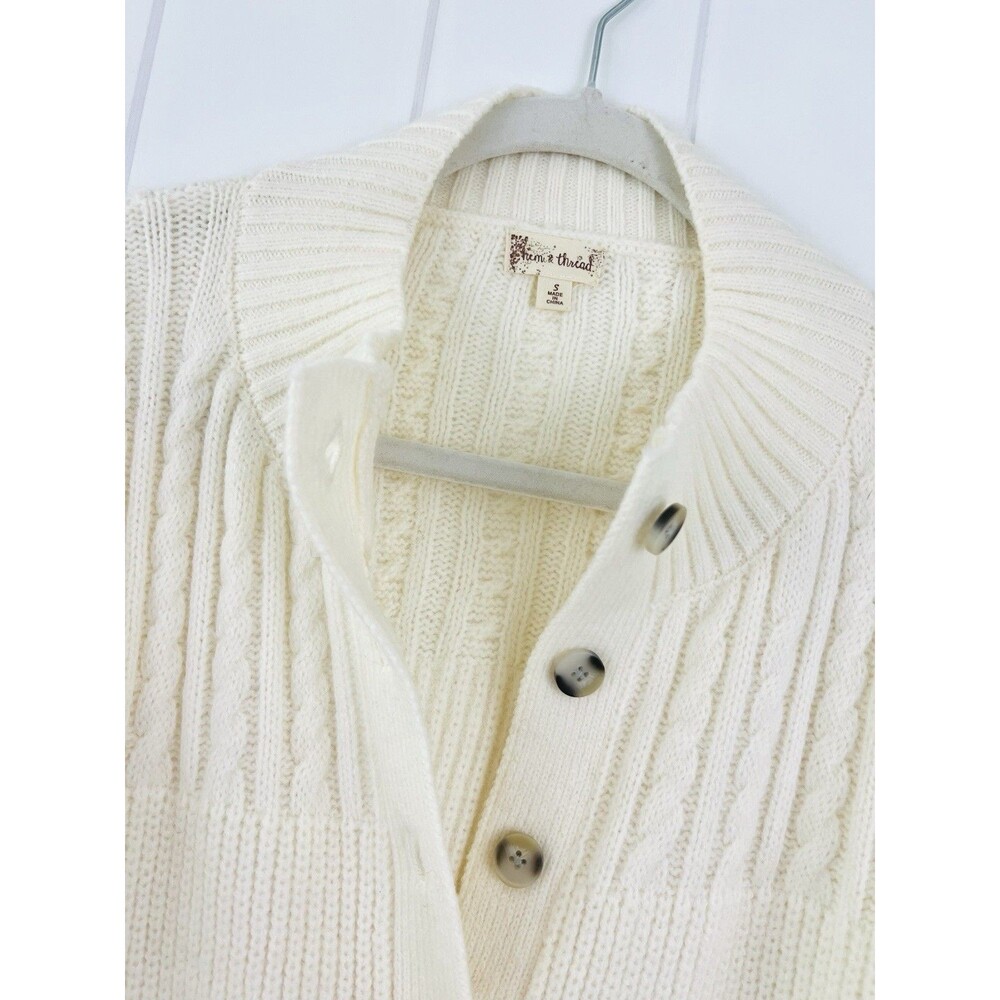 Hem & Thread Ivory Super Soft Knitted Aztec Cardigan Boho Southwestern Sweater S - Picture 2 of 8